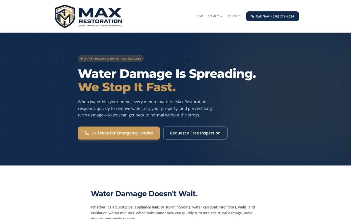Max Restoration website screenshot 1