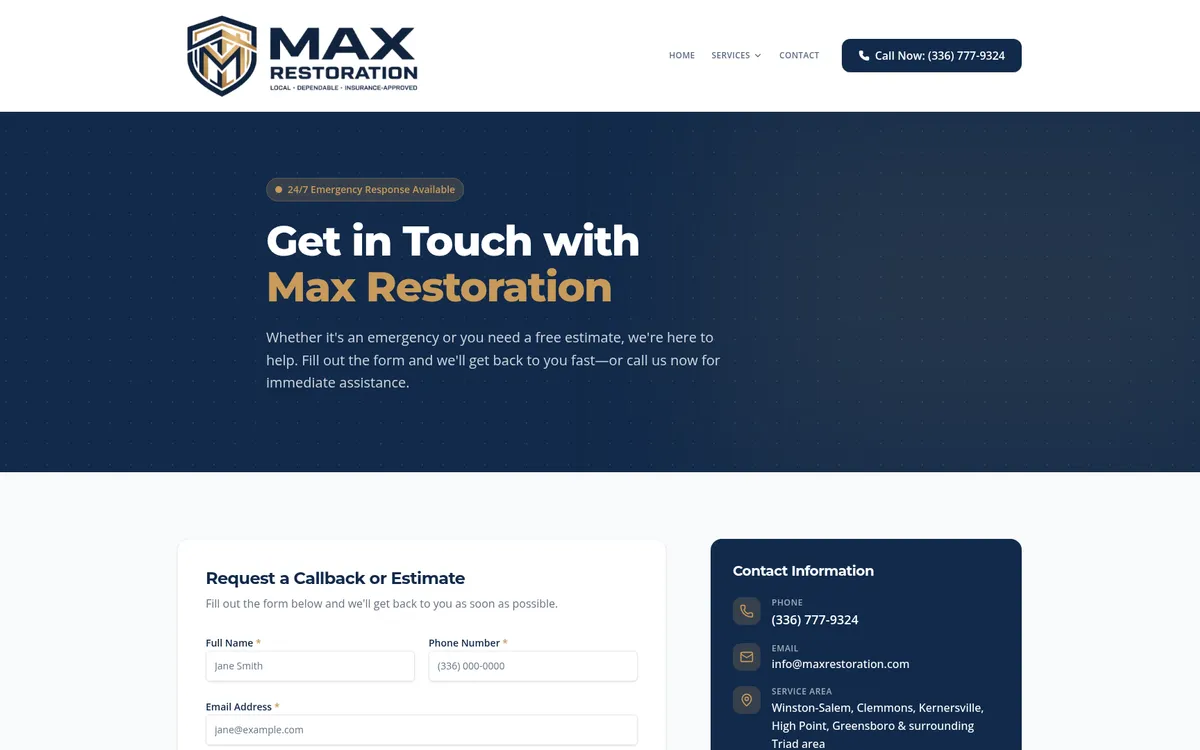 Max Restoration website screenshot 2