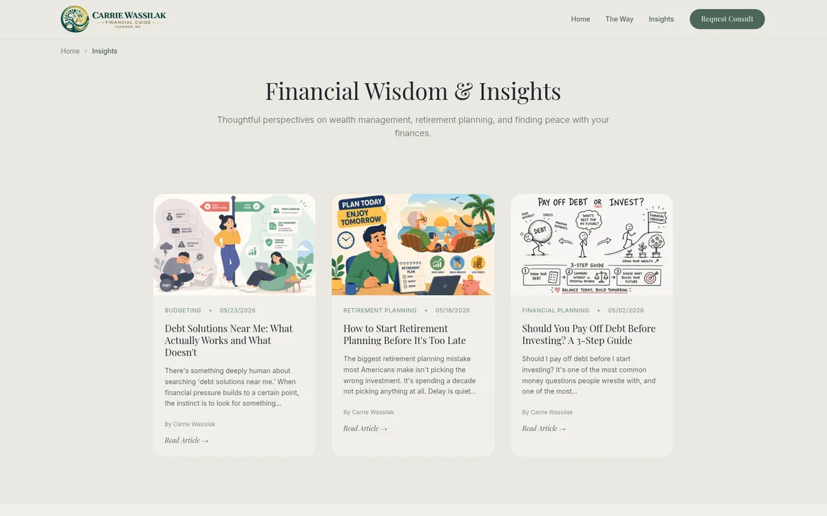 Carrie Wassilak — Financial Guide website screenshot 2