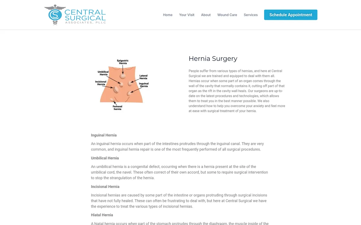 Central Surgical Associates website screenshot 1