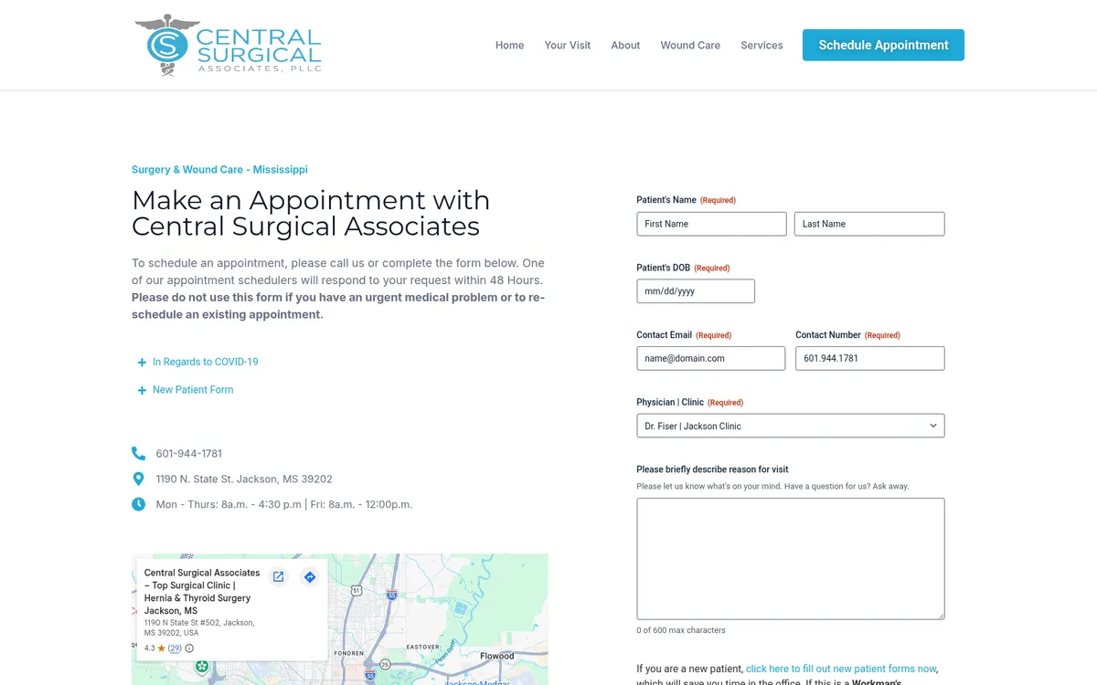 Central Surgical Associates website screenshot 2
