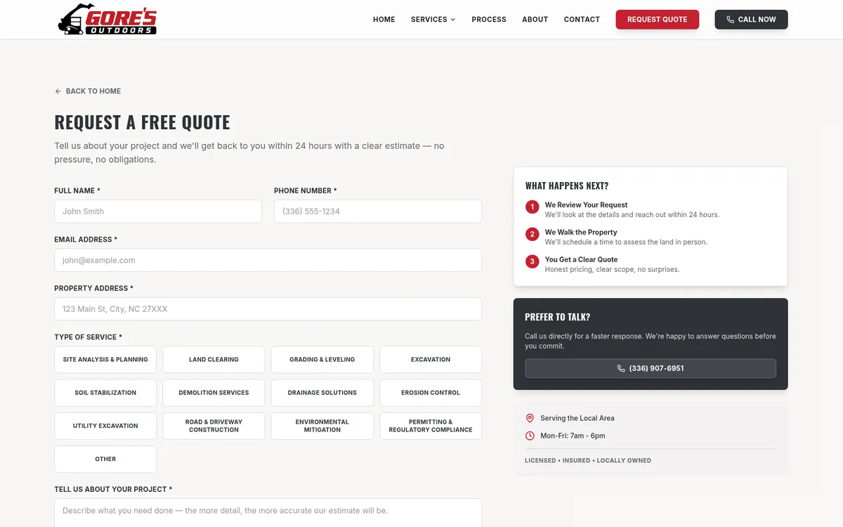 Gore's Outdoors website screenshot 2
