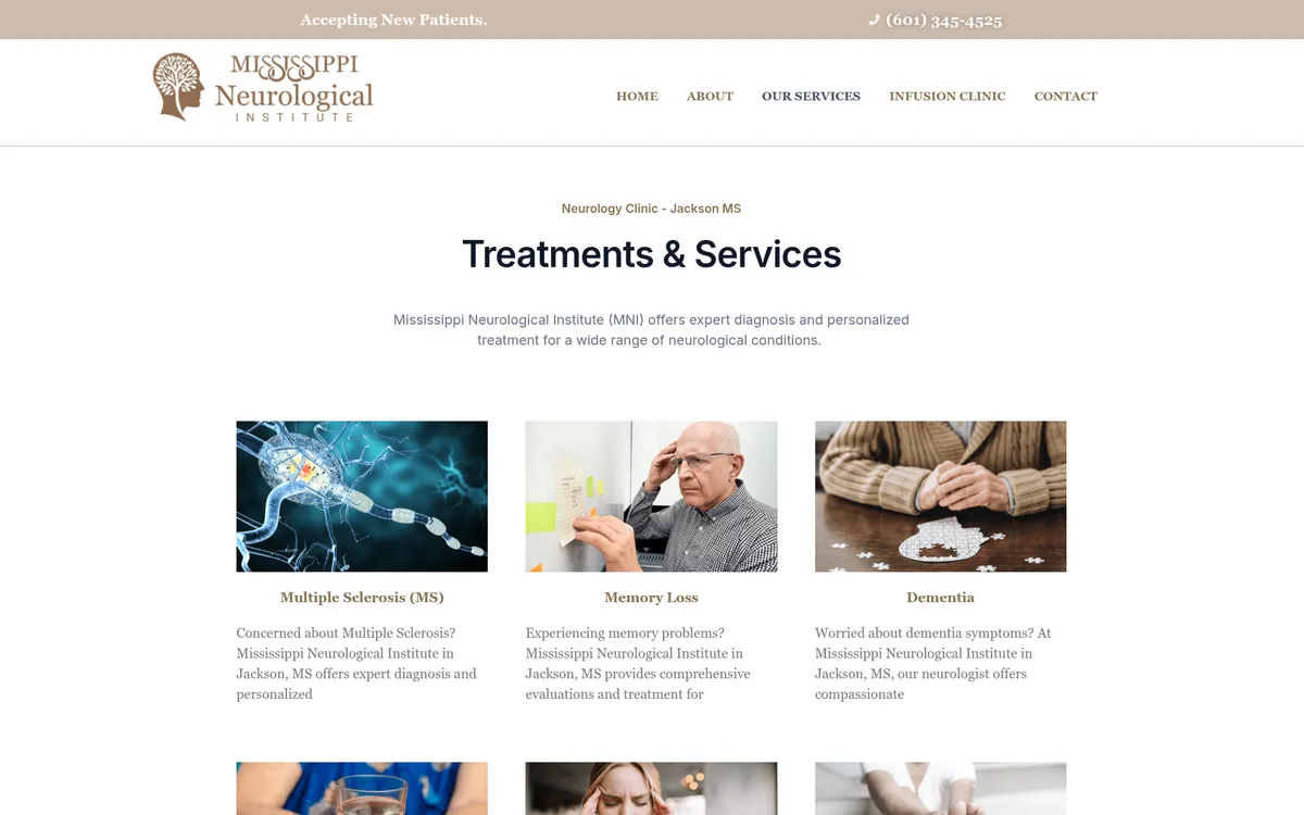 Mississippi Neurological Institute website screenshot 1