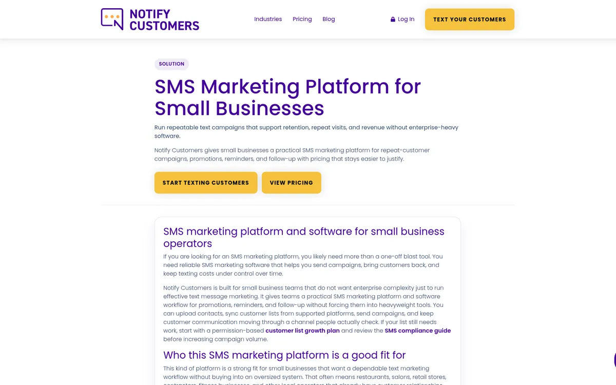 NotifyCustomers website screenshot 1