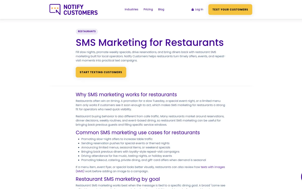 NotifyCustomers website screenshot 2