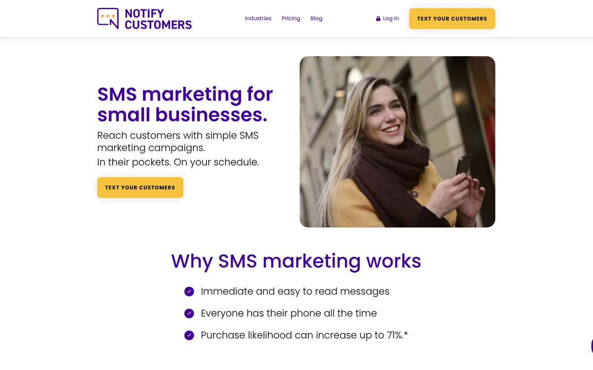 NotifyCustomers website