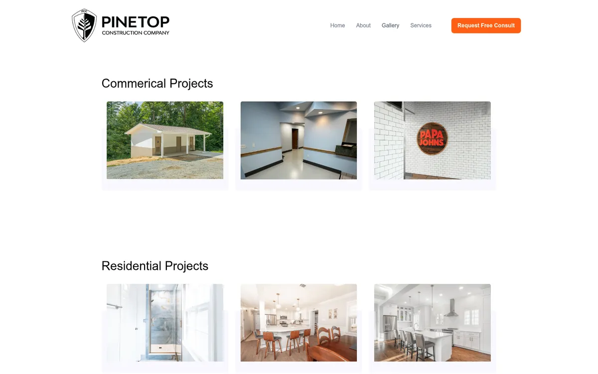 Pinetop Construction Company website screenshot 1