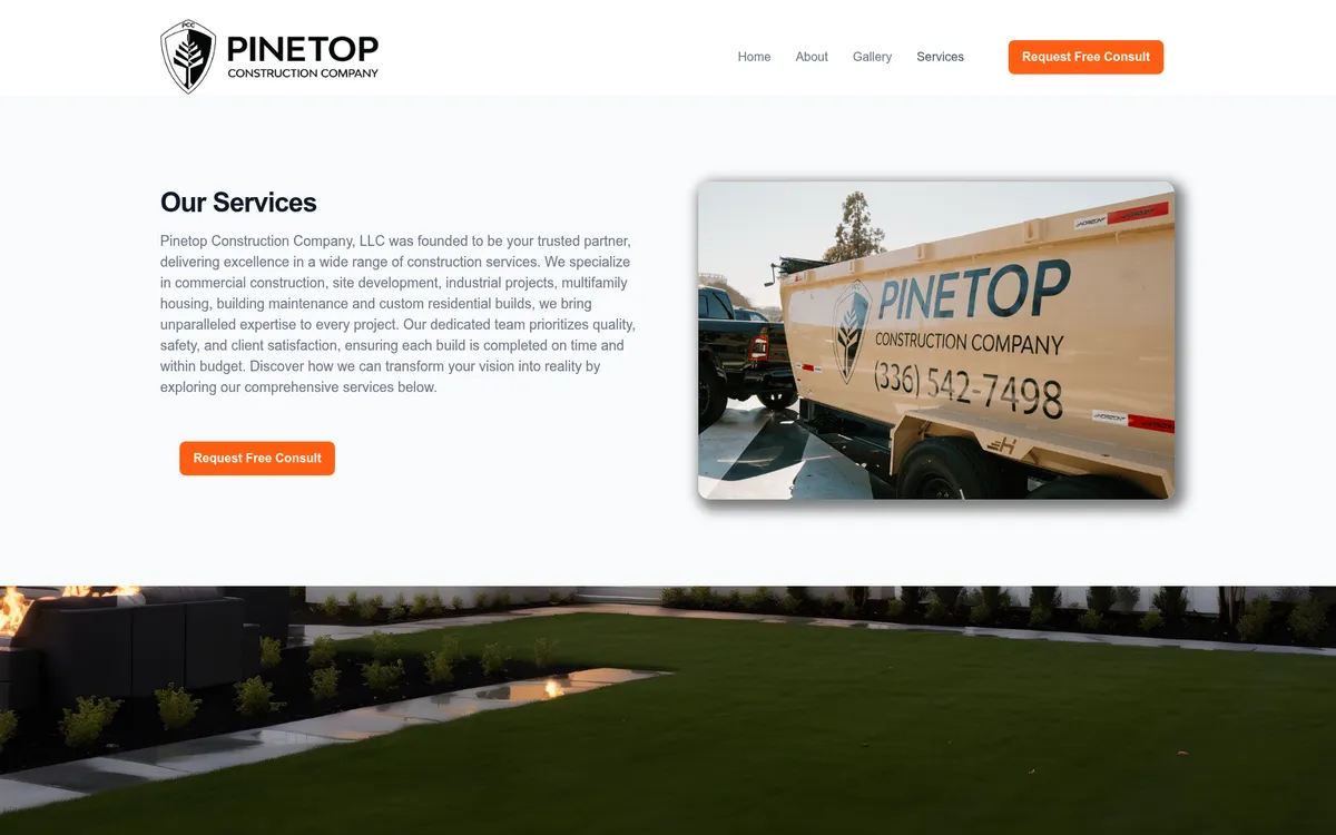 Pinetop Construction Company website screenshot 2