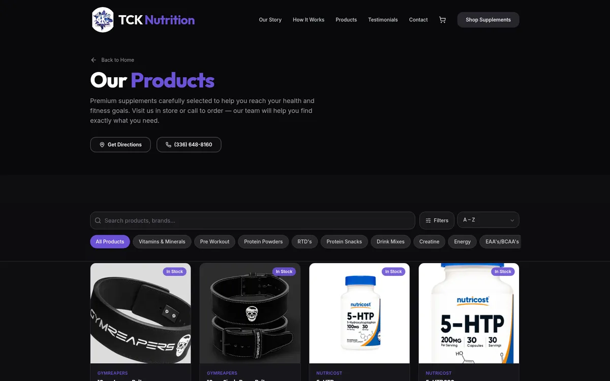 TCK Nutrition website screenshot 1